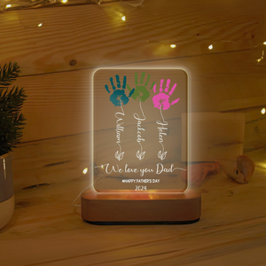 Father's Day Handprint Art Night Light, Flower Handprint Led Lamp, Gifts For Dad Lamp, Father's Day Gift