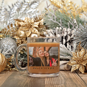 Personalized Photo Clear Mug Glass, Custom Message Photo Glass Coffee Mug, Clear Glass Mug Photo Gift, Best Friends, Custom Photo Glass Mug