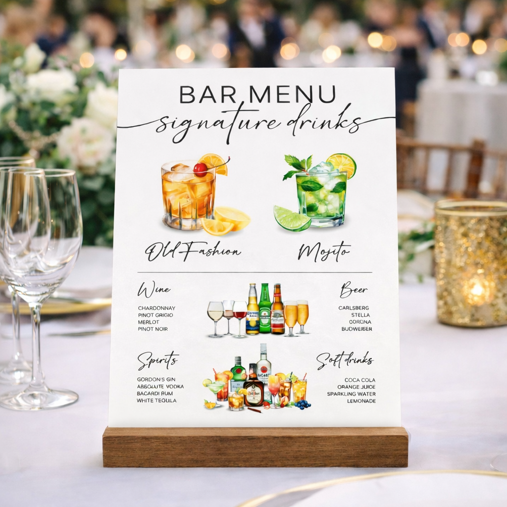 Wedding Bar Menu, Modern Style Wedding Couples, Drink Menu, Signature Drink Sign Bar, Menu Cocktail Acrylic Plaque Wedding Decor