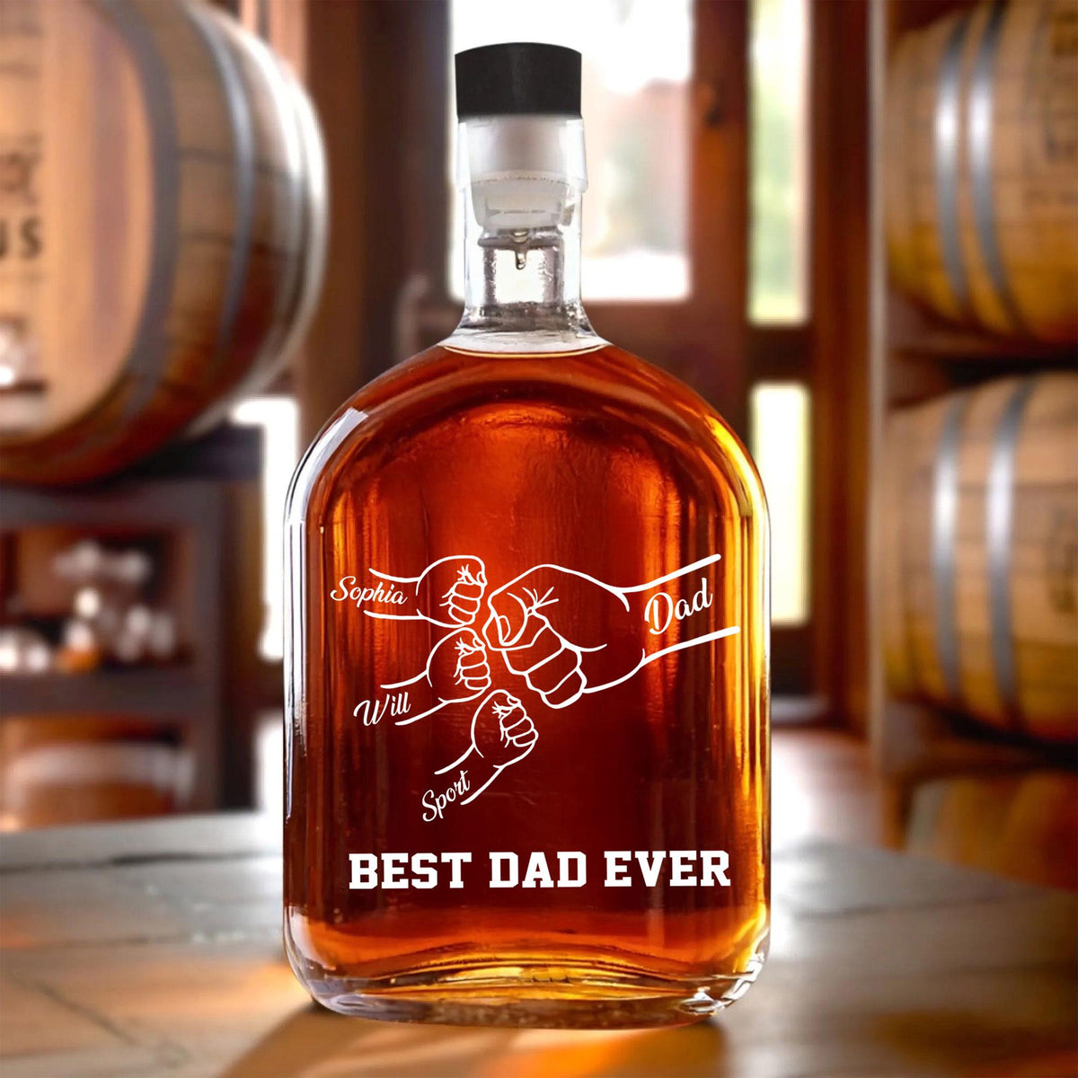 Custom Dad And Kids' Fist Bump Whiskey Bottle Decanter, Personalized Father Day Whisky Bottle Gift From Childs, Father Grandpa Day Gift