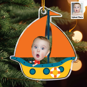 Kids Riding Sail Boat - Personalized Acrylic Shaped Ornament - Christmas Gift For Kids