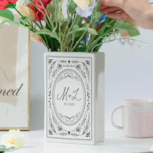 Custom Couple Initials Vase, Personalized Book Vase, Bookshelf Decor, Reading Room Flower Pot, Ceramic Book Flower Vase, Toile De Jouy Decor