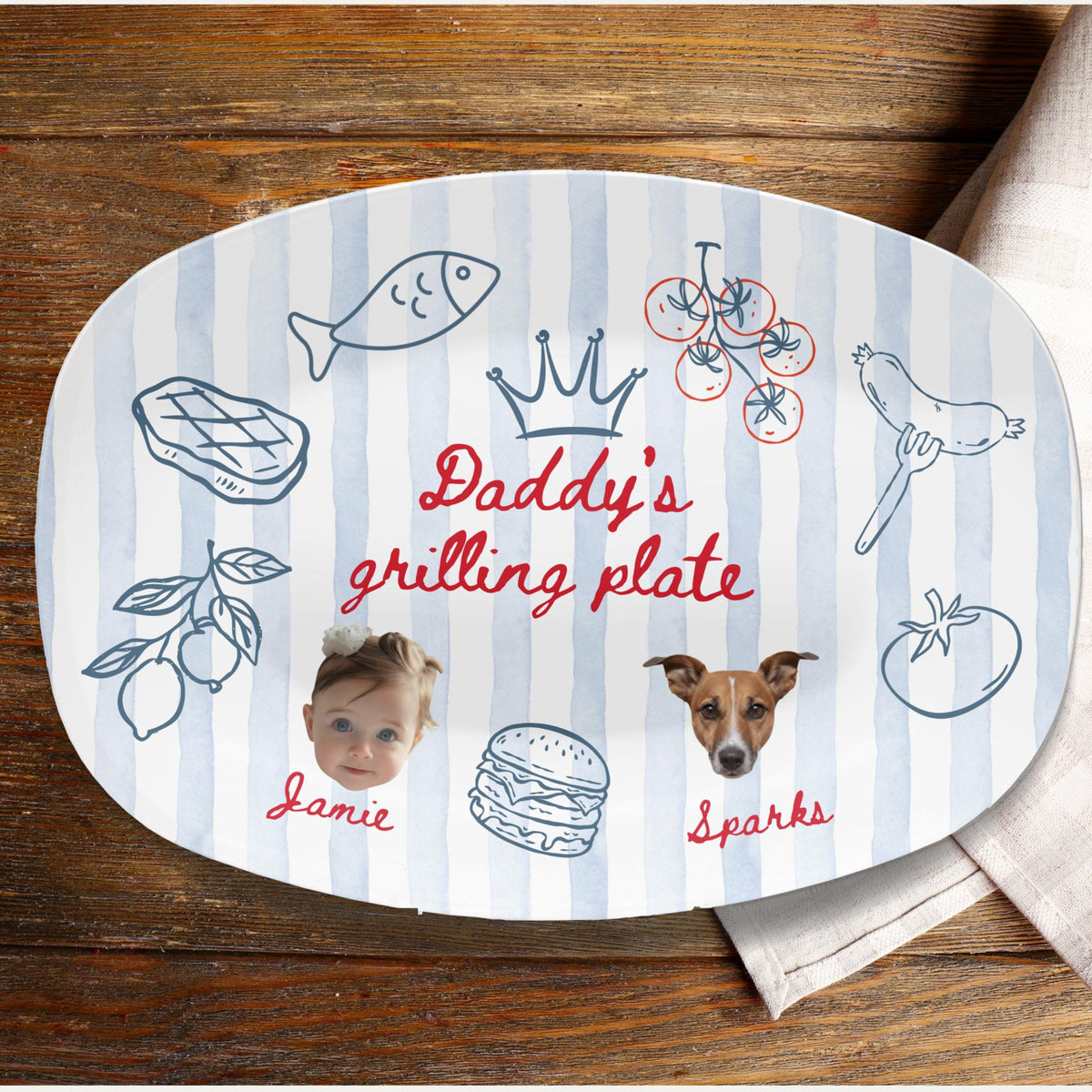 Personalized Dad Grilling Plate with Kids Faces, Funny Fathers Day Gift for Grill Master, BBQ Photo Platter from Kids for Daddy