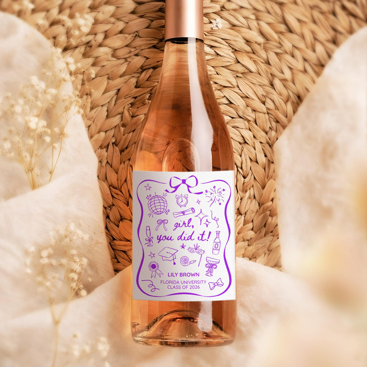 Personalized Graduation Wine Label, Custom Grad Party Decorations, Graduation Gifts for Girls
