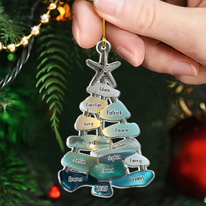 Family Sea Glass Christmas Tree - Personalized Family Ornament Custom 2D Acrylic Ornament Christmas Tree Hanging Decorations
