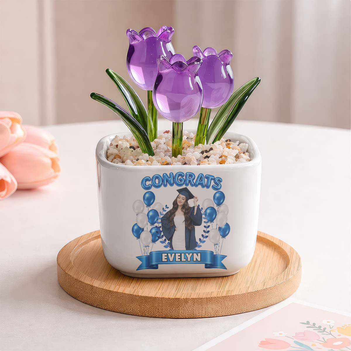 Bubble Graduation Personalized Glass Everlasting Tulips