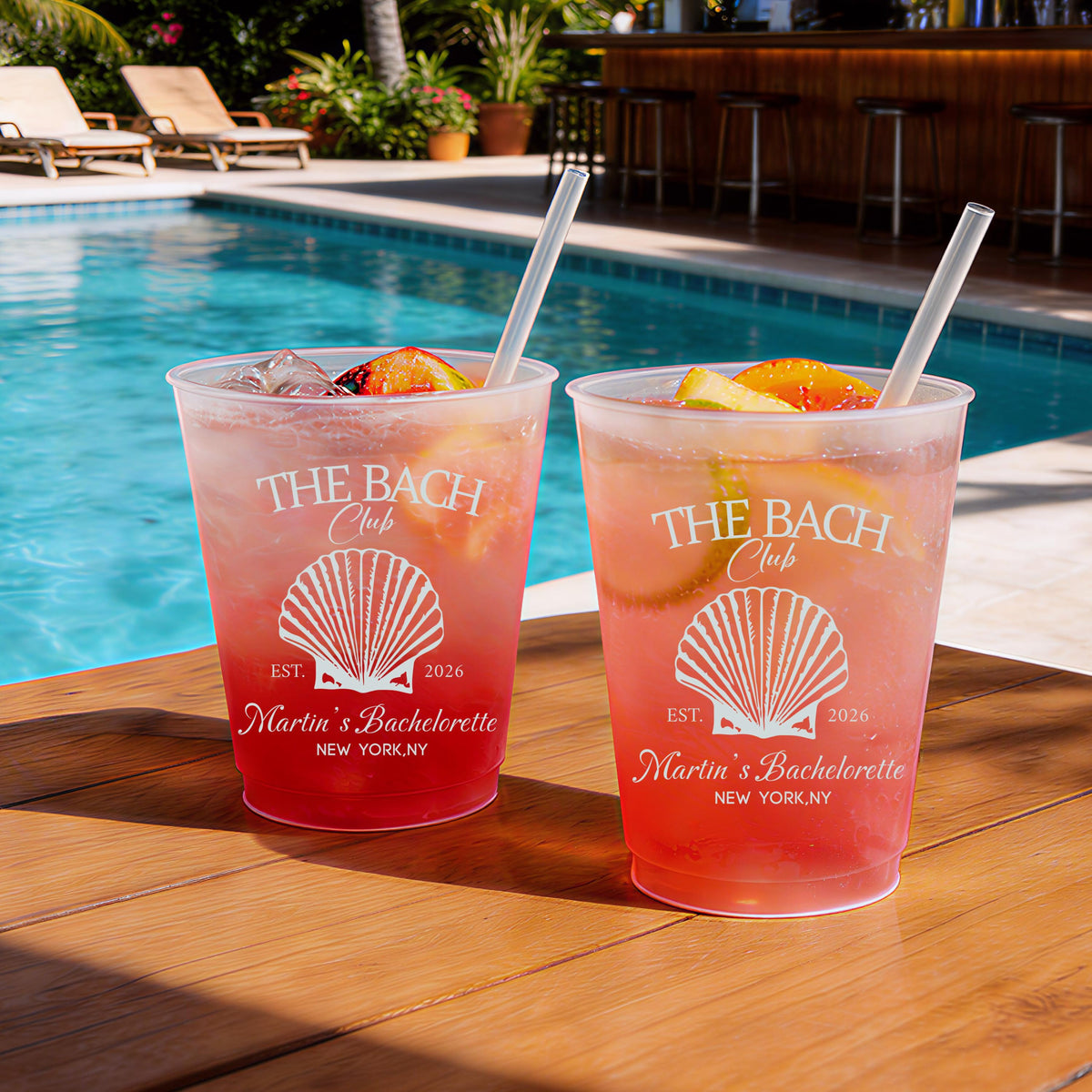 Personalized Frosted Plastic Cups, Beach Bachelorette Party Cups, Bach Club Cups, Pool Party Favor, Tropical Vacation Girls Trip Drinkware