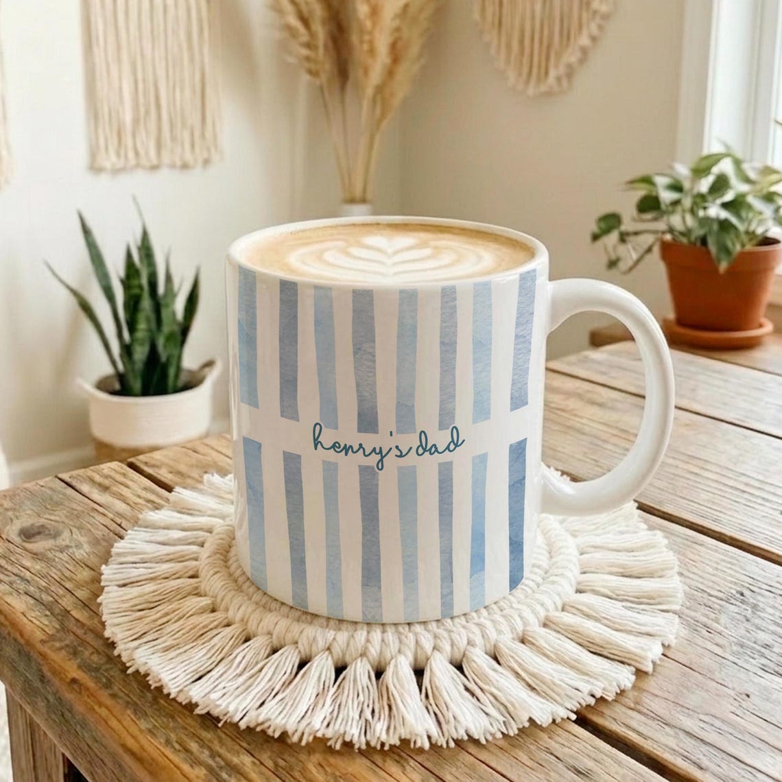 Dad Mug: Custom Striped Kids Names Coffee Cup, Father's Day Mug Gift for Daddy, First Time Dad Gifts