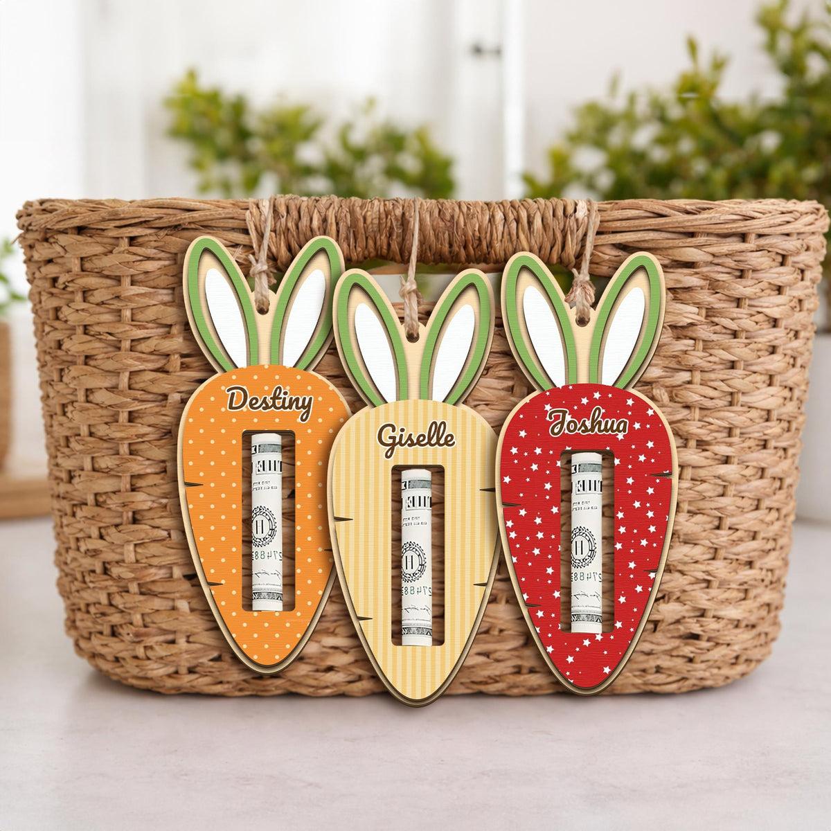 Custom Easter Bunny Money Holder, Personalized Wooden Easter Name tag, Easter Gift for Kids