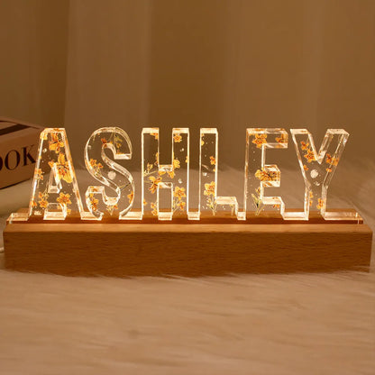 Custom Flower Printed LED Night Light, Birth Month Flower, Custom Name, Gift For Her