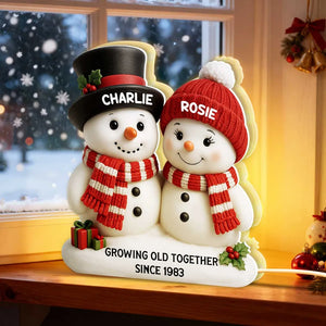 Snowman Couple Growing Old Together - Personalized Acrylic Light Box - Christmas Gift For Couple