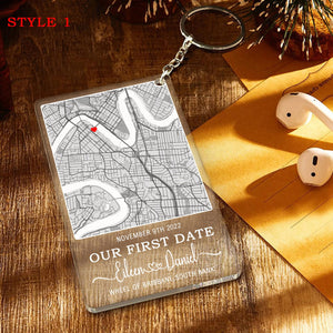 Custom Acrylic Map Where It All Began Keychain, Couple Custom Gift, Our First Date Map, Personalized Heart Map Keyring, Valentine's Day Gift