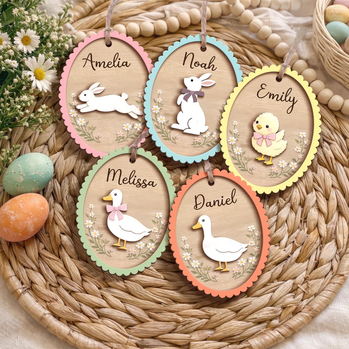 Personalized Easter Basket Tag, Bunny Goose Chick Name Tag, Custom Easter Basket Decor, Kids Easter Gift