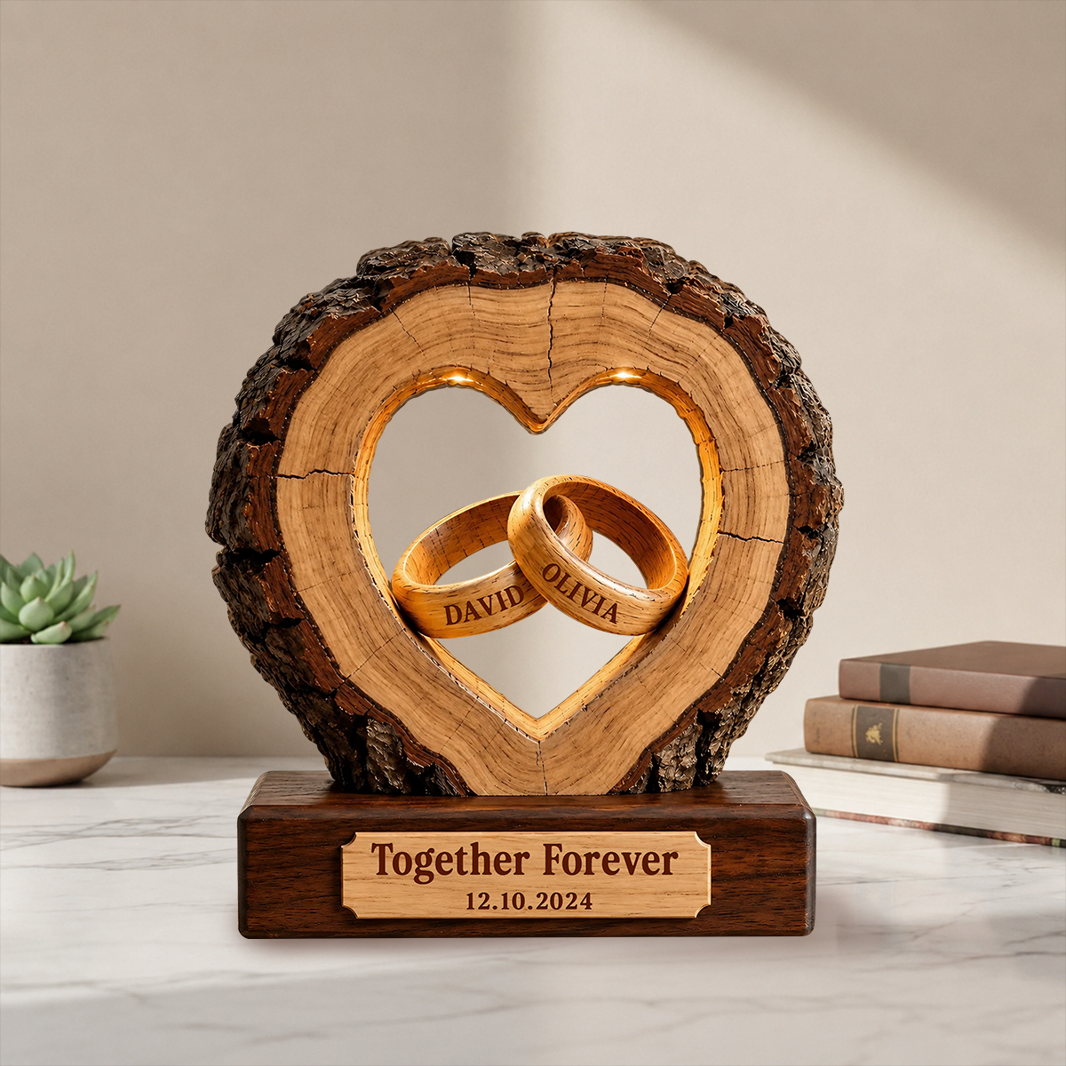 Together Forever Couple Anniversary 2D Flat Plaque - Personalized 2-Layered Wooden Plaque - Heartfelt Gift for Her, for Him