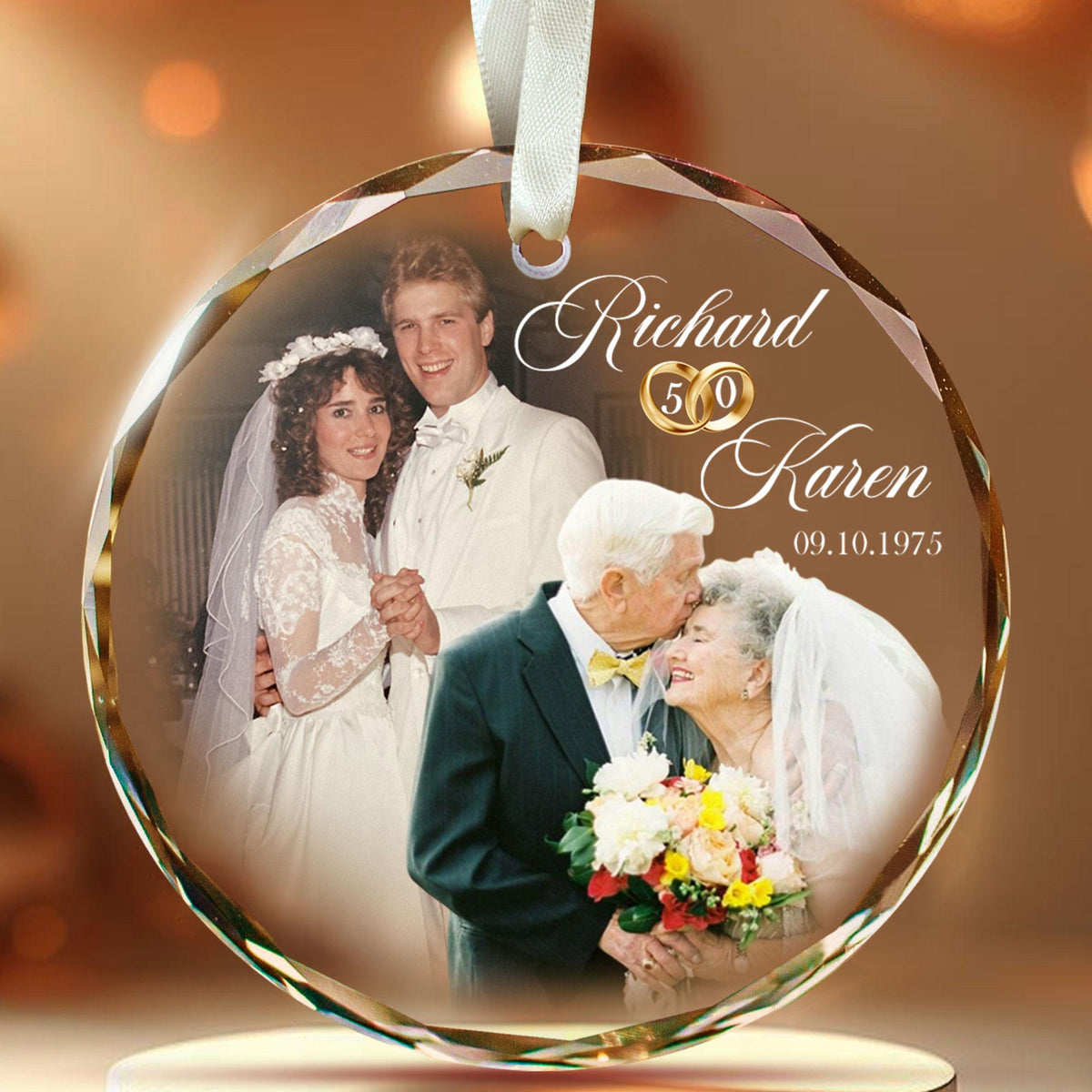 Personalized Wedding Anniversary Ornament, Custom Wedding Photo Ornament, 50th Anniversary Gift For Grandparents, Christmas Gift For Parents