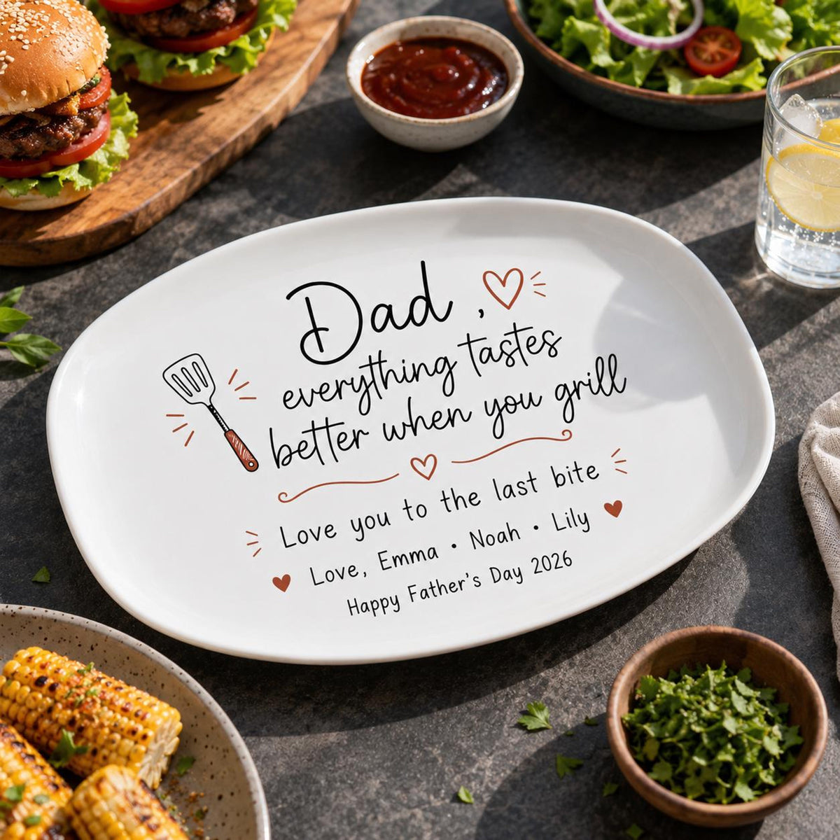 Personalized Dad Everything Tastes Better When You Grill Plate, Father's Day Gift From Kids, Custom BBQ Serving Platter For Grill Daddy Gift