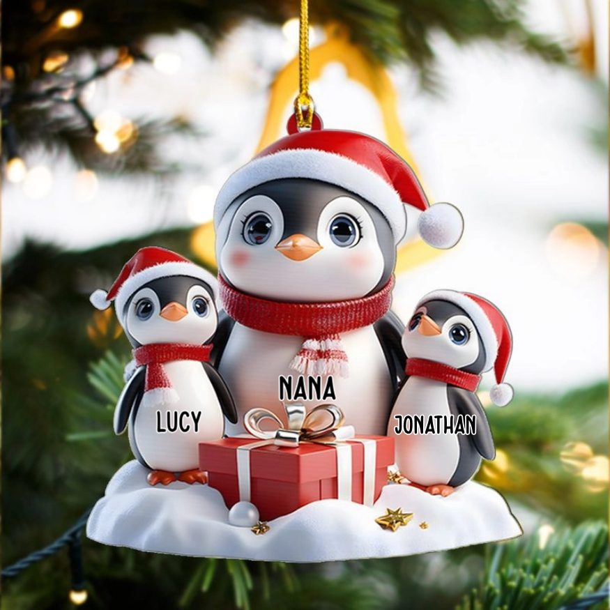 Cute Penguin Ornament, Personalized Grandma Mama Christmas Shaped Ornament