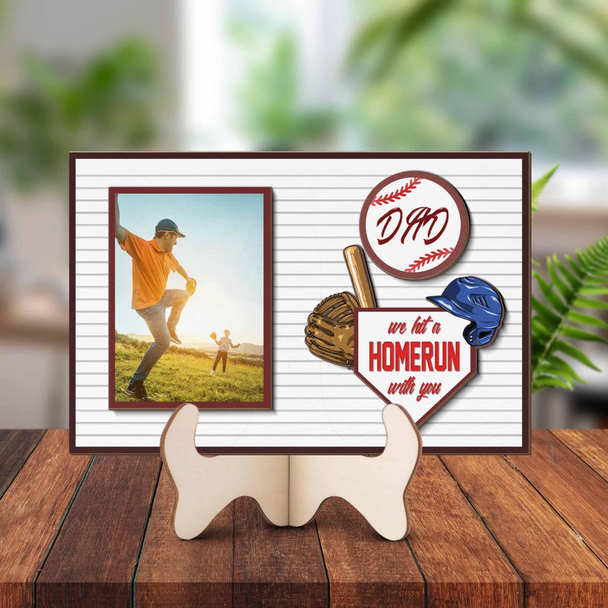 Photo Baseball Dad Picture Frame, Dad We Hit A Homerun With You, Father Son Gift, Father's Day Gift, Baseball Sign