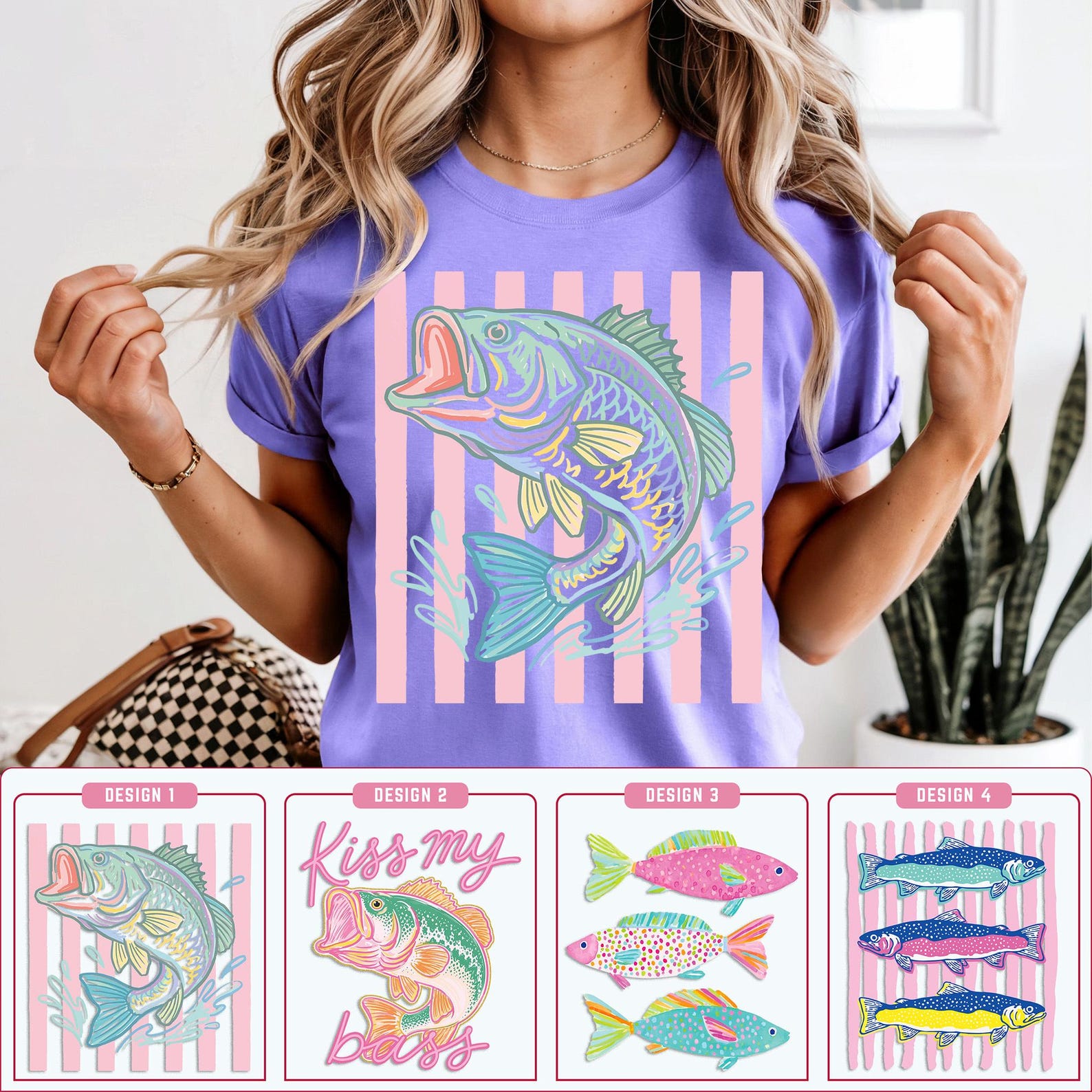 Trout Fishing Kiss My Bass Comfort Colors Shirt, Gift for Women Who Fish, Beach Vacation Shirt, Mothers Day Fishing Gift, Fish Lady Tees