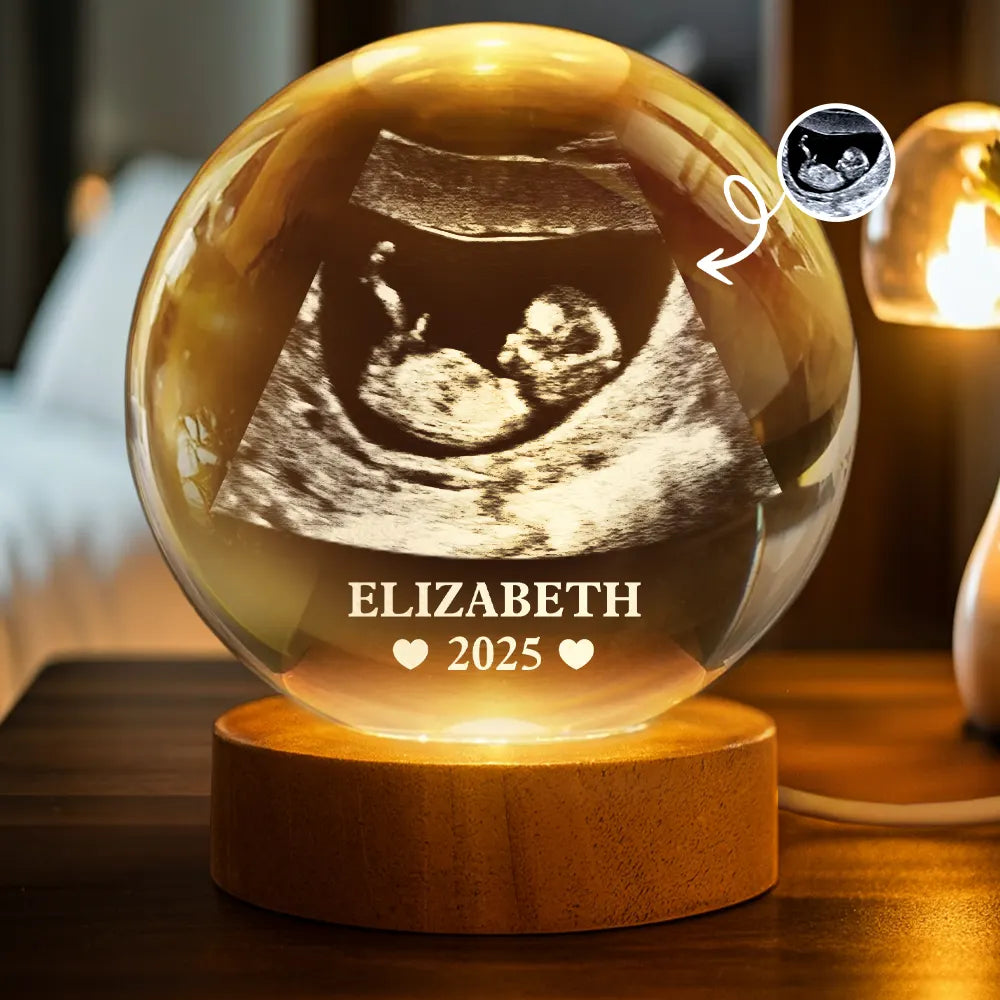 Custom Photo Baby Ultrasound - Personalized Crystal Ball LED Night Light - Memorial Gift For Family