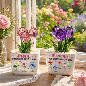 Thank You For Helping Me Grow - Personalized Mini Glass Flower Pot - Gift For Mother, Grandma, Mother's Day Gift