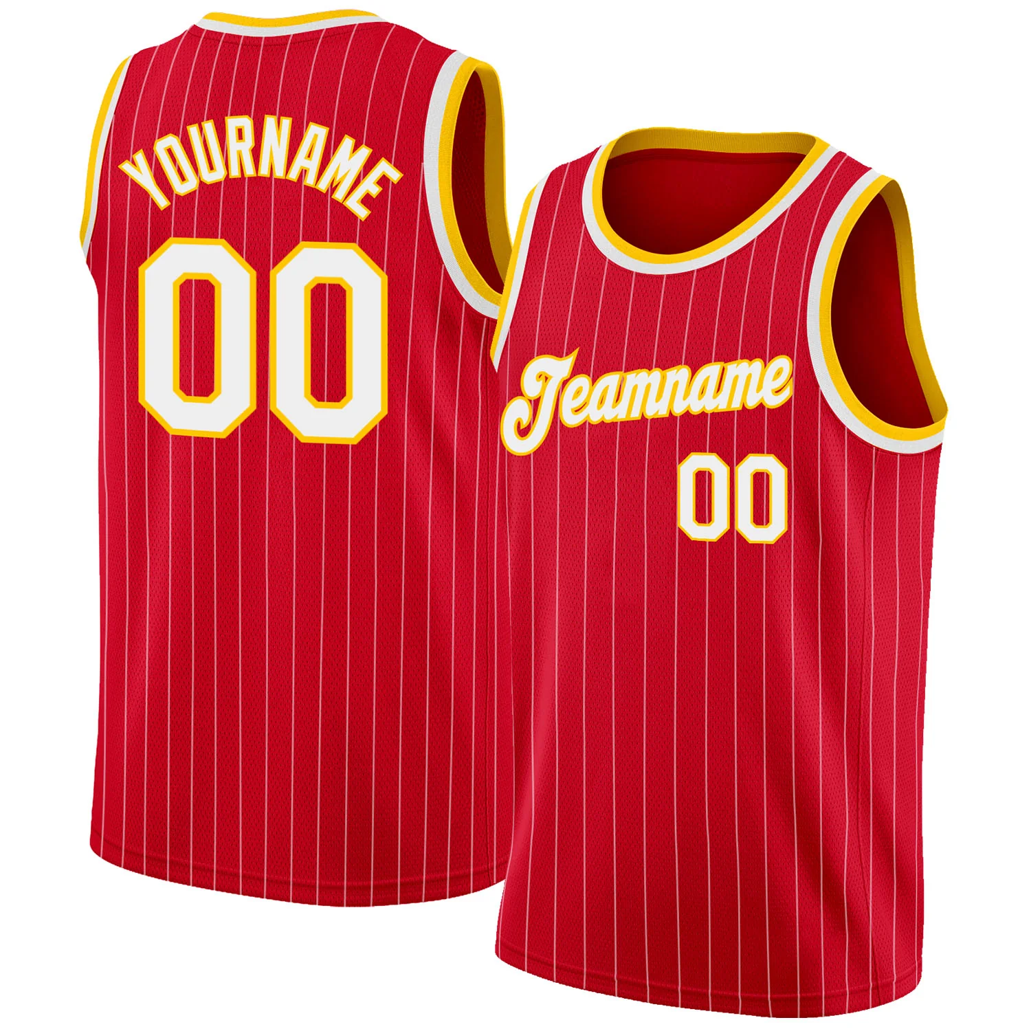 Custom Red White Pinstripe White-Gold Authentic Basketball Jersey