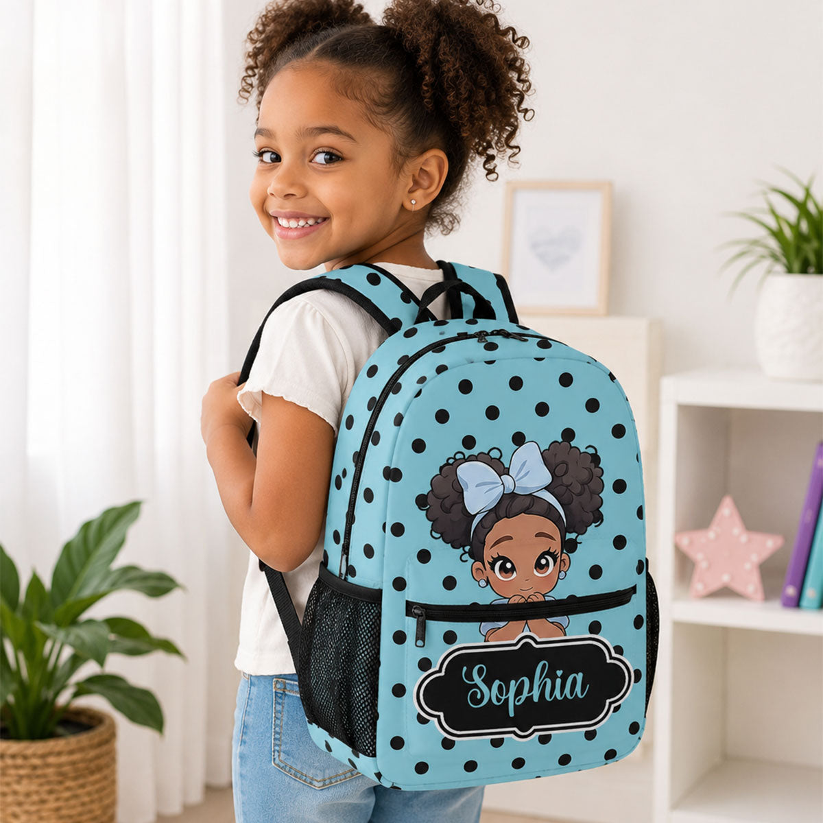 Cartoon Black Girl Backpack with Name - Back-To-School Birthday Gift