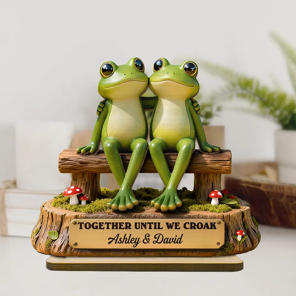 3D Effect Cottagecore Frog Couple Until We Croak - Personalized Wooden Plaque - Gift For Couple, Gift For Him, For Her