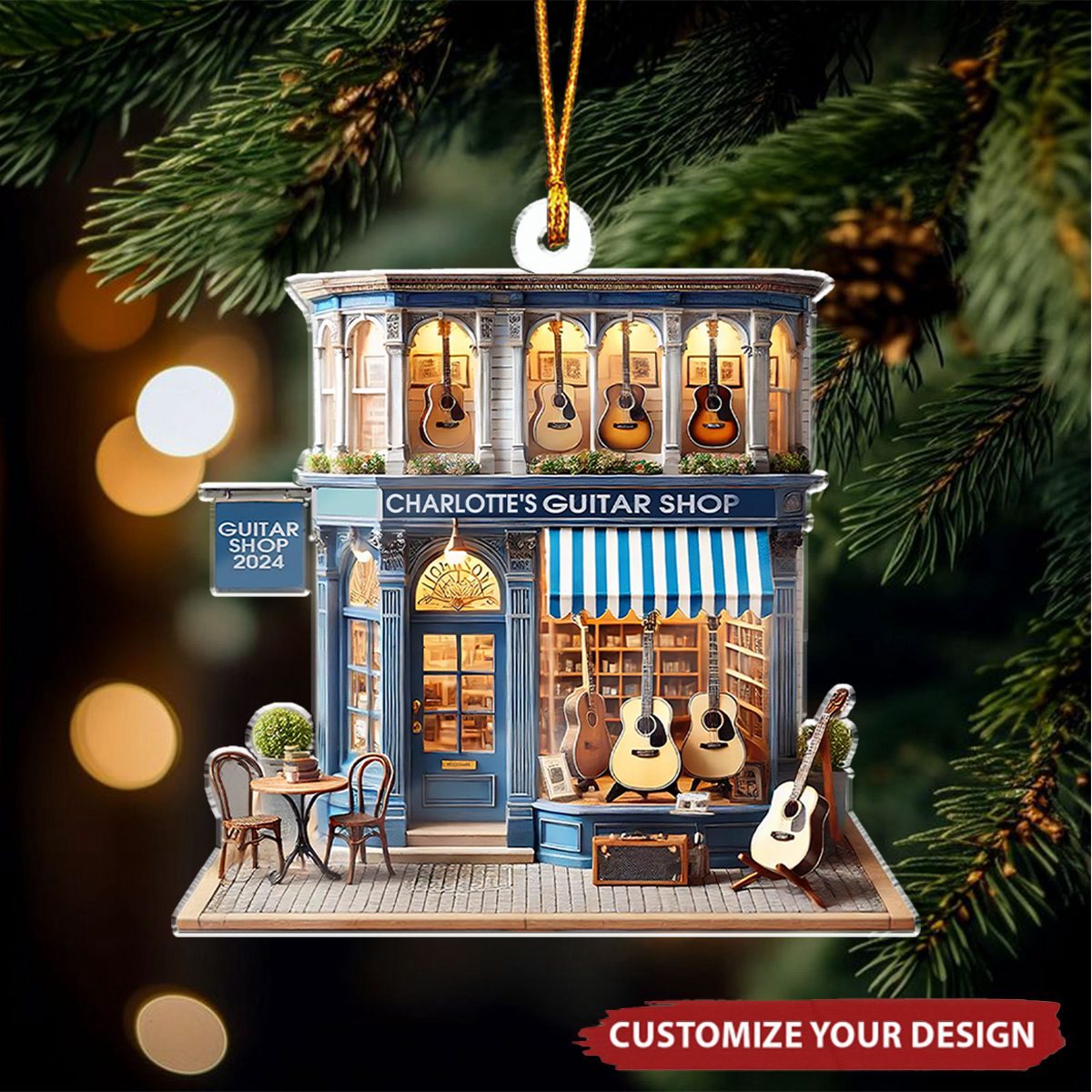 Guitar Shop - Personalized Acrylic Christmas Ornament - Gift For Guitar Shop Owner