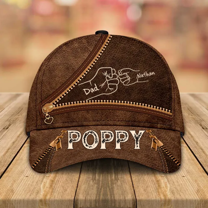 Grandpa Daddy Fist Bump Zipper Pattern - Personalized Classic Cap - Father's Day Gift For Dad, Grandpa