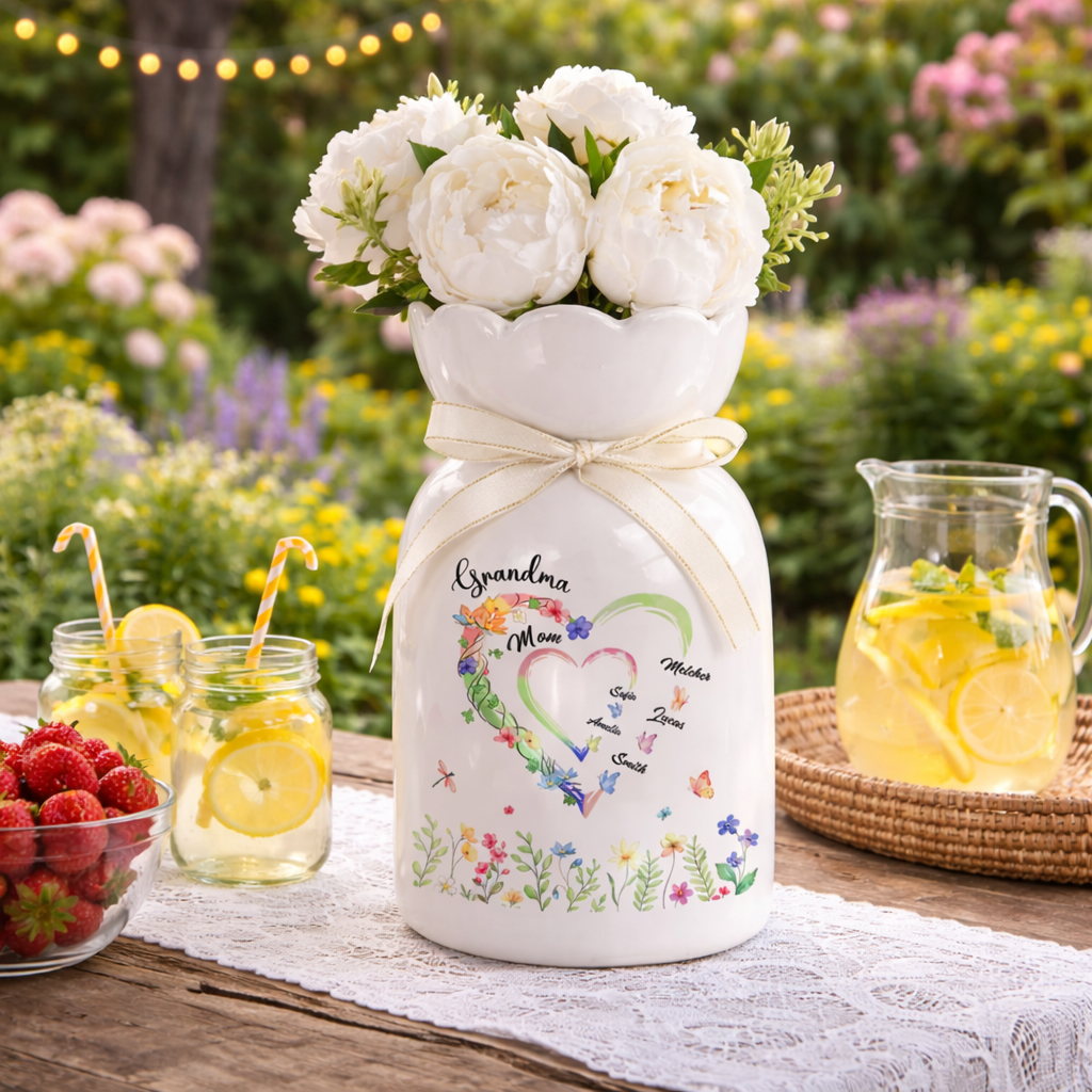 Custom Grandma Heart Flower Vase, Grandma Heart With Kid Names Flower Vase, Mothers Day Gift, Gift from Grandkids, Grandma Vase, Mom Gift