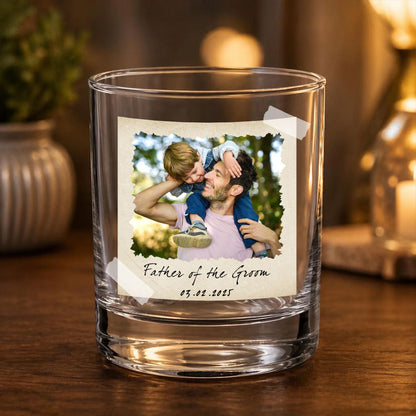 Custom Gift for Father of the Bride, Father of the Groom, Personalized Photo Whiskey Glass, Wedding Gifts, Gift for Dad, Engagement Gift