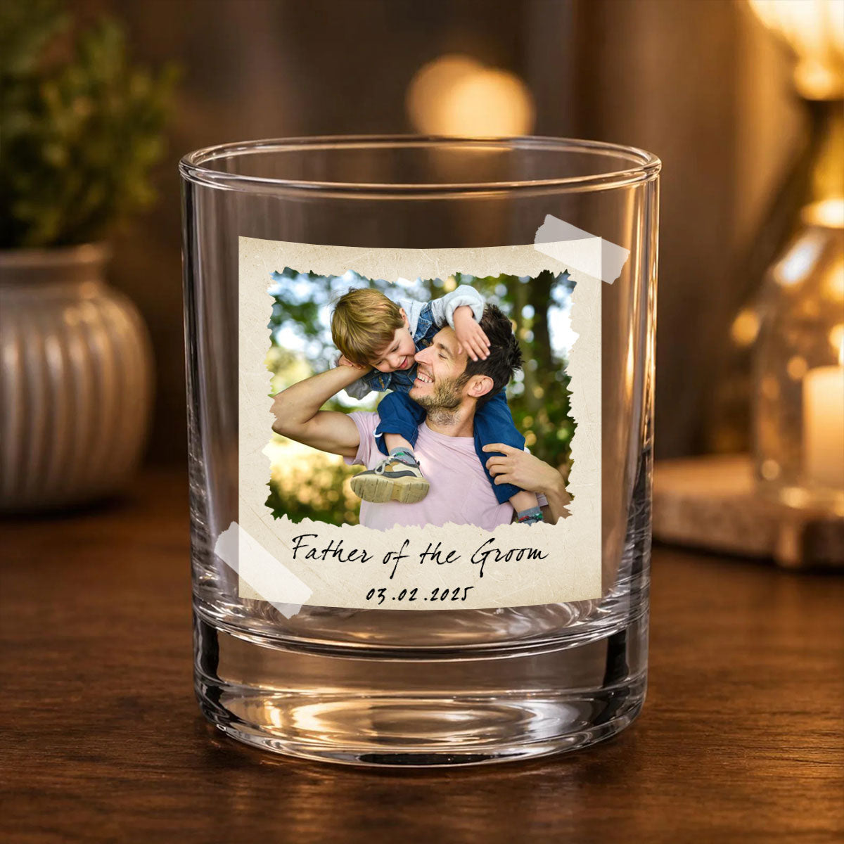 Custom Gift for Father of the Bride, Father of the Groom, Personalized Photo Whiskey Glass, Wedding Gifts, Gift for Dad, Engagement Gift