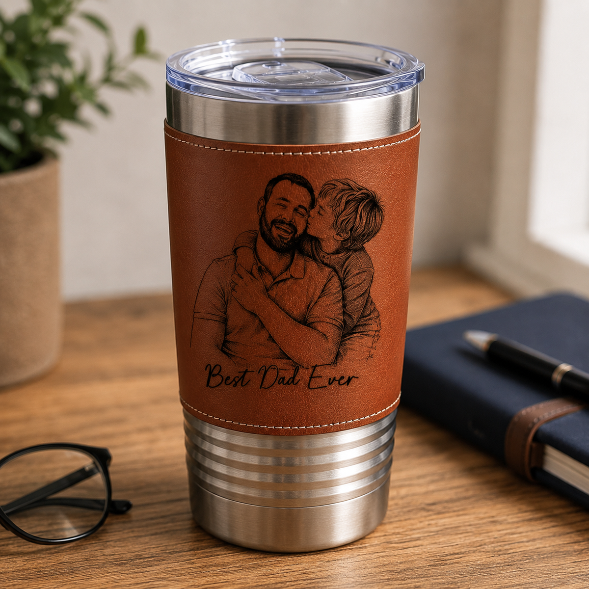 Best Dad Ever - Personalized Leather Tumbler - Gift For Dad, Grandpa, Father's Day Gift