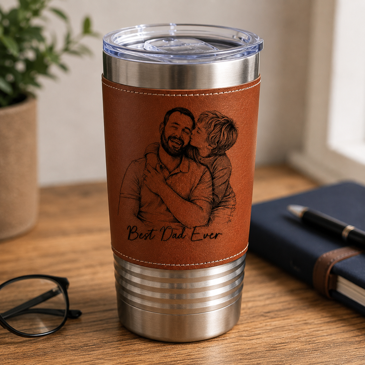 Best Dad Ever - Personalized Leather Tumbler - Gift For Dad, Grandpa, Father's Day Gift