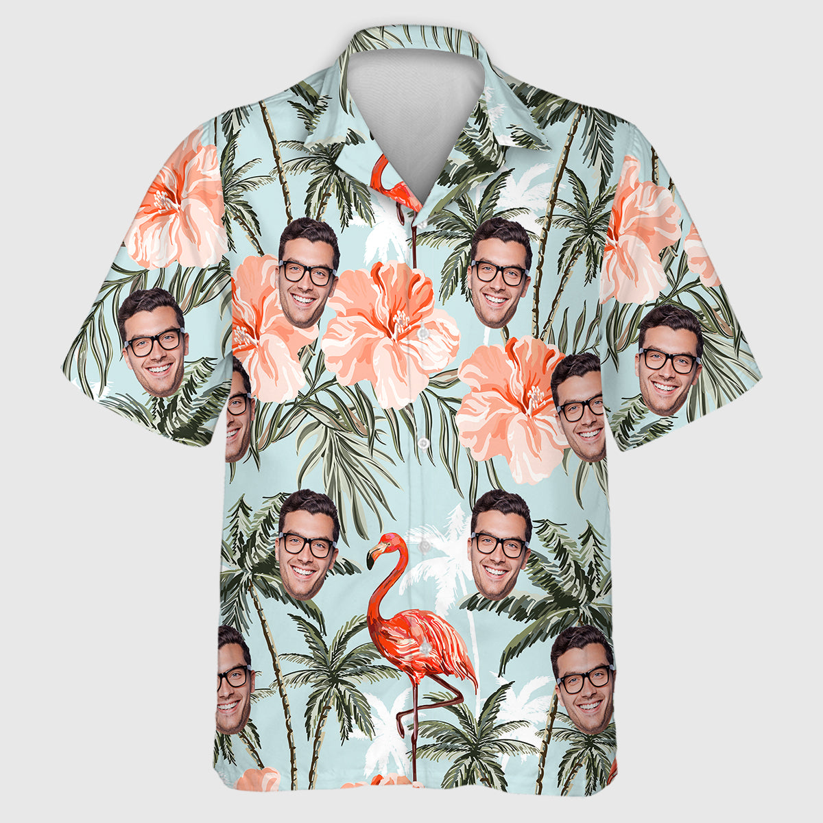 Men's All Over Print Hawaiian Shirt with Face, Custom photo Flamingo Shirts, Bachelor Party Shirts, Anniversary /Birthday/Vacation Gift