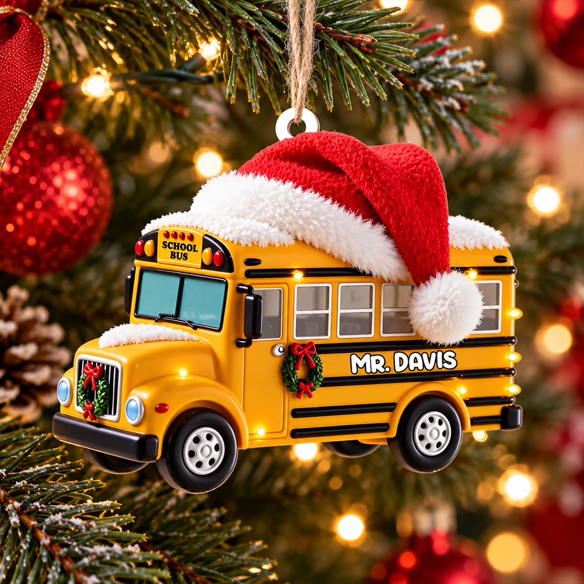School Bus Christmas Ornament, Personalized Wood Ornament, Gift For Bus Driver