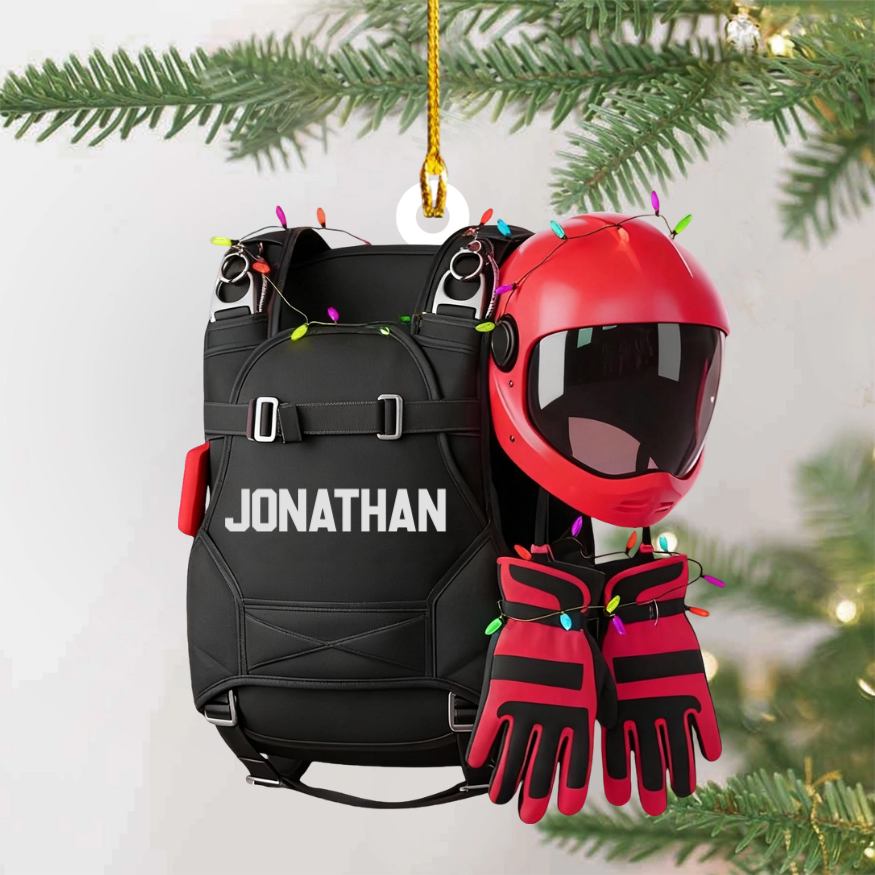 Skydiving Backpack Personalized Christmas Acrylic Ornament