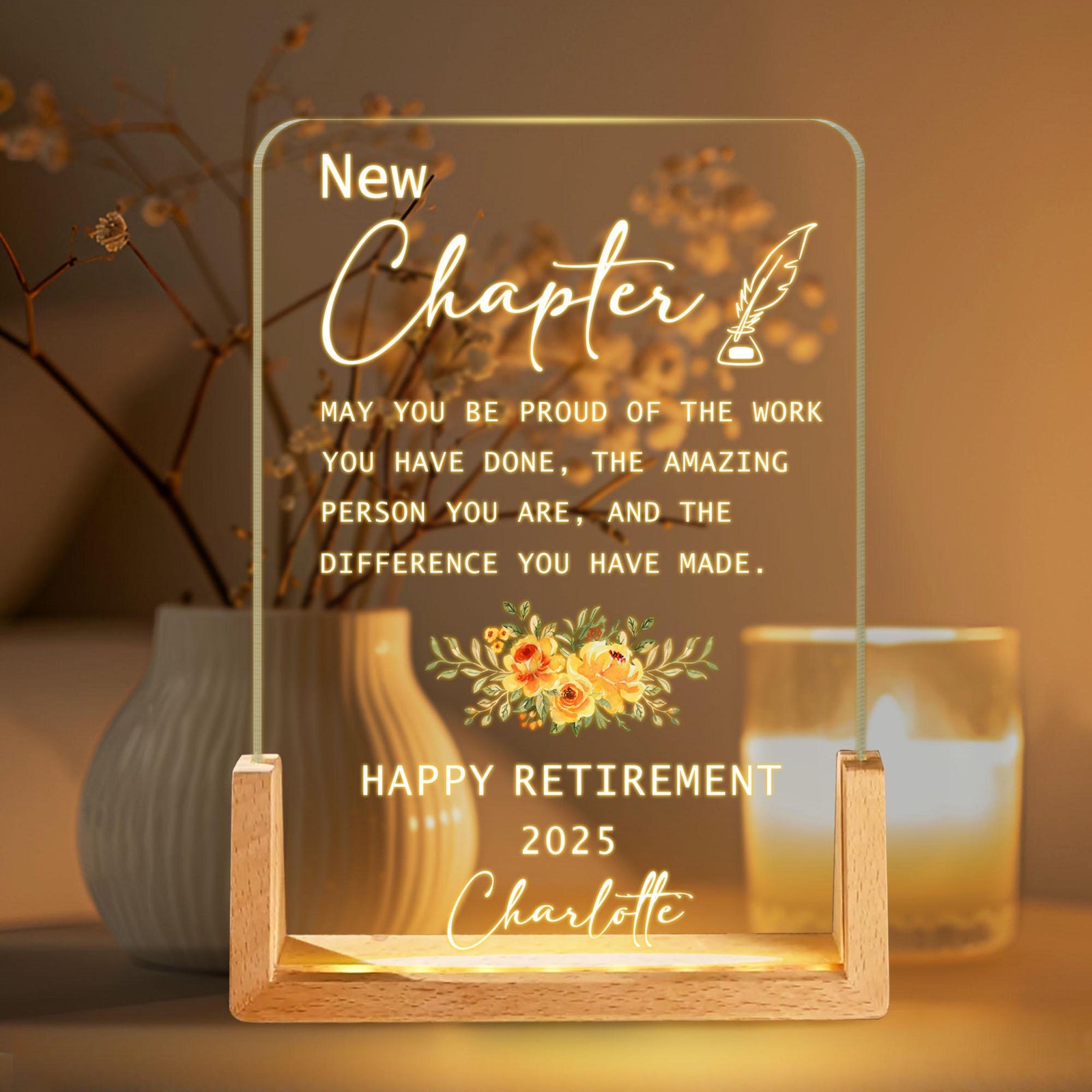 Personalized Retirement Night Light, Happy Retirement LED Light, Custom Retirement Gifts For Women Boss Co-Worker, Retirement Gift Ideas