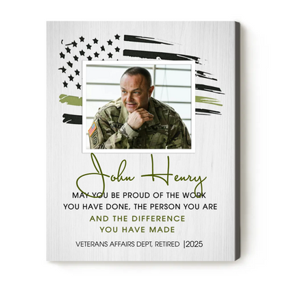 Military Retirement Custom Picture Canvas, Army Thank You Gift For Retirement, 4th Of July Gift For Retired Military Men