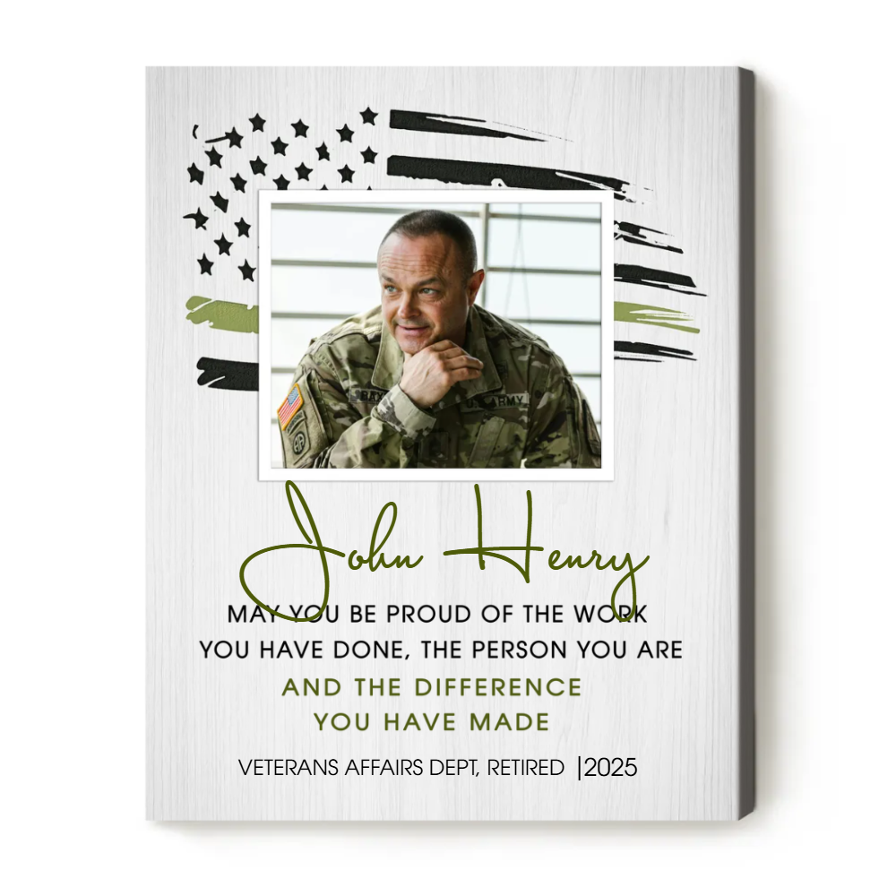 Military Retirement Custom Picture Canvas, Army Thank You Gift For Retirement, 4th Of July Gift For Retired Military Men