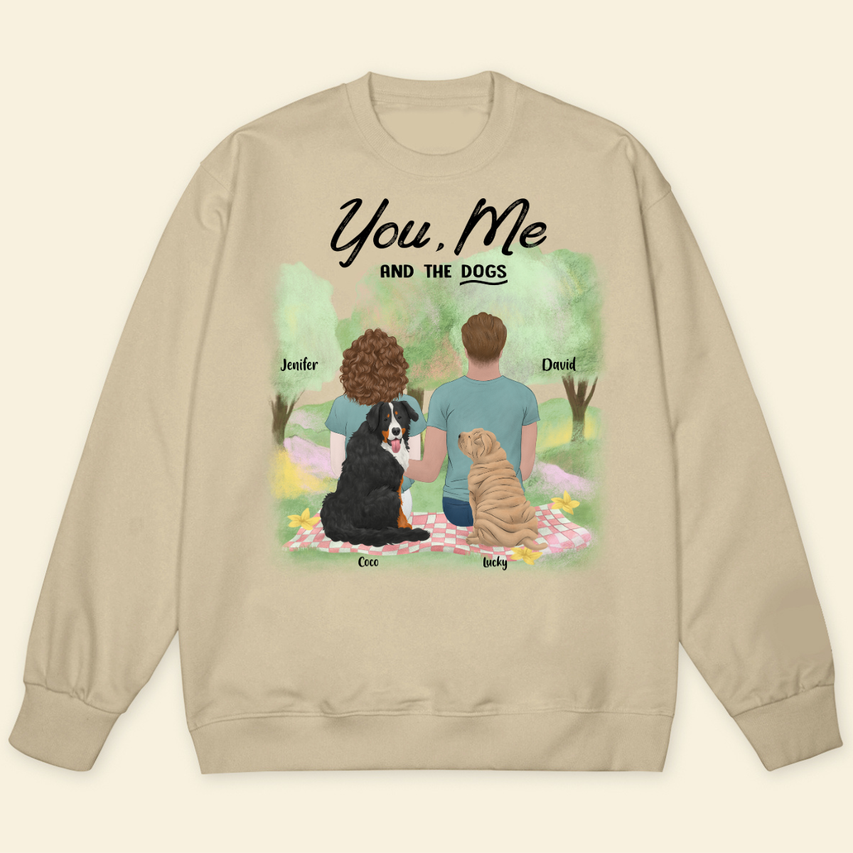 You , Me And The Dogs Personalized Sweatshirt Multi Background Custom Sweatshirt For Couple Perfect Gift For Dog Lovers Dog Mom Dog Dad