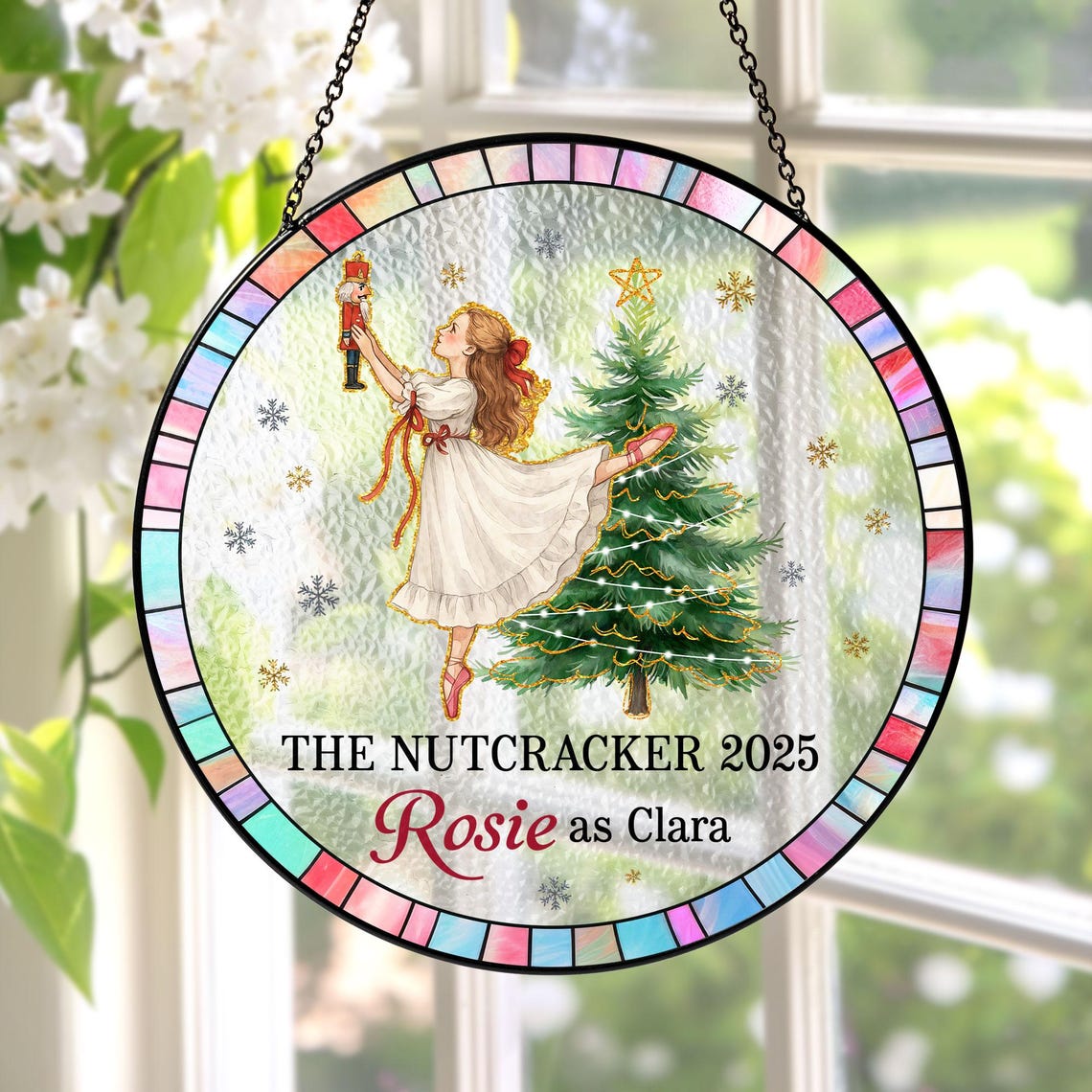 Personalized Nutcracker Stained Glass Suncatcher Ornament, Nutcracker Ballerina Ballet Dancer Gift, Nutcracker Daughter Christmas Gift