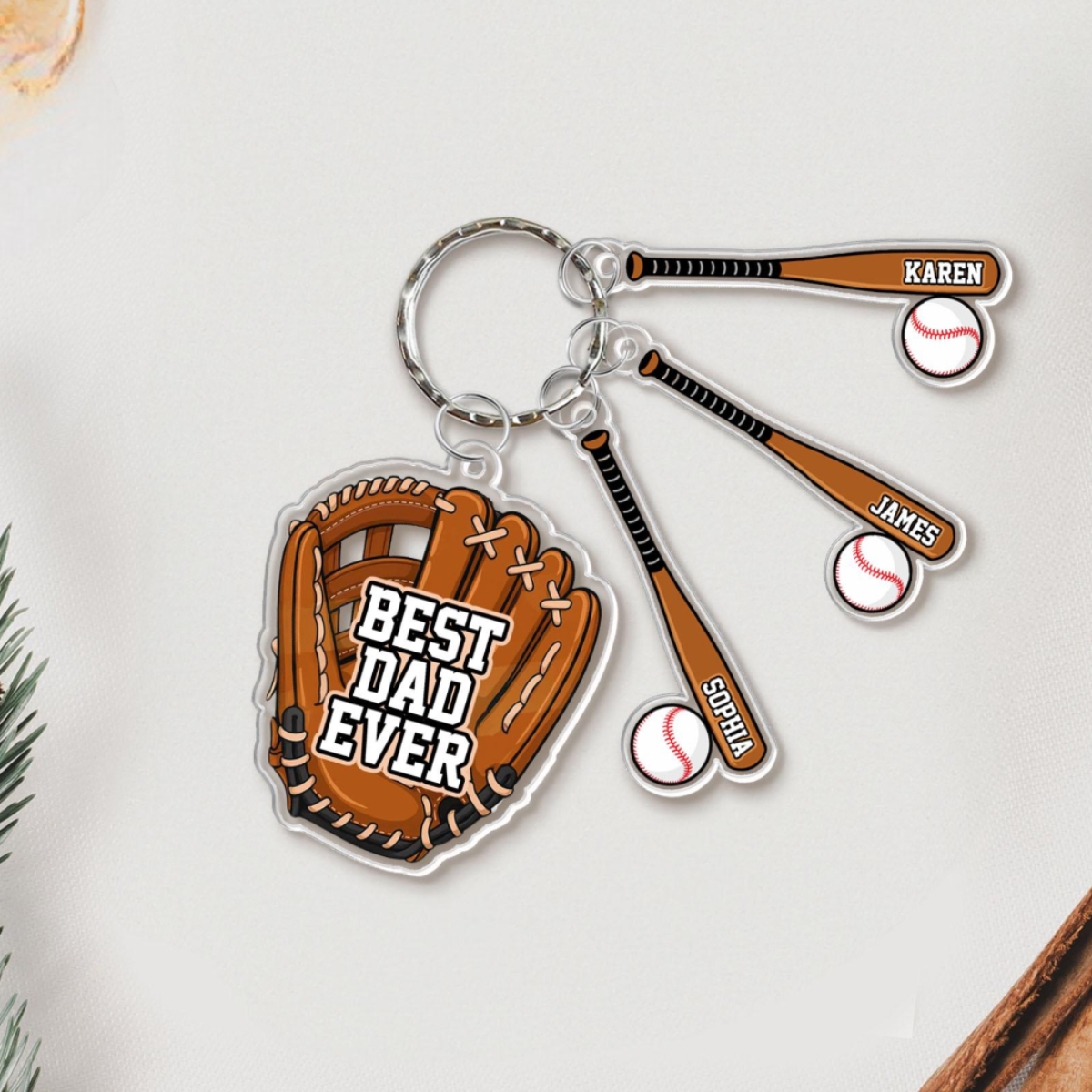 Custom Baseball Keychain For Dad, Custom Dad Keychain With Kid Names Charm, Father's Day Gifts, Baseball Lover, Gift For Baseball Dad
