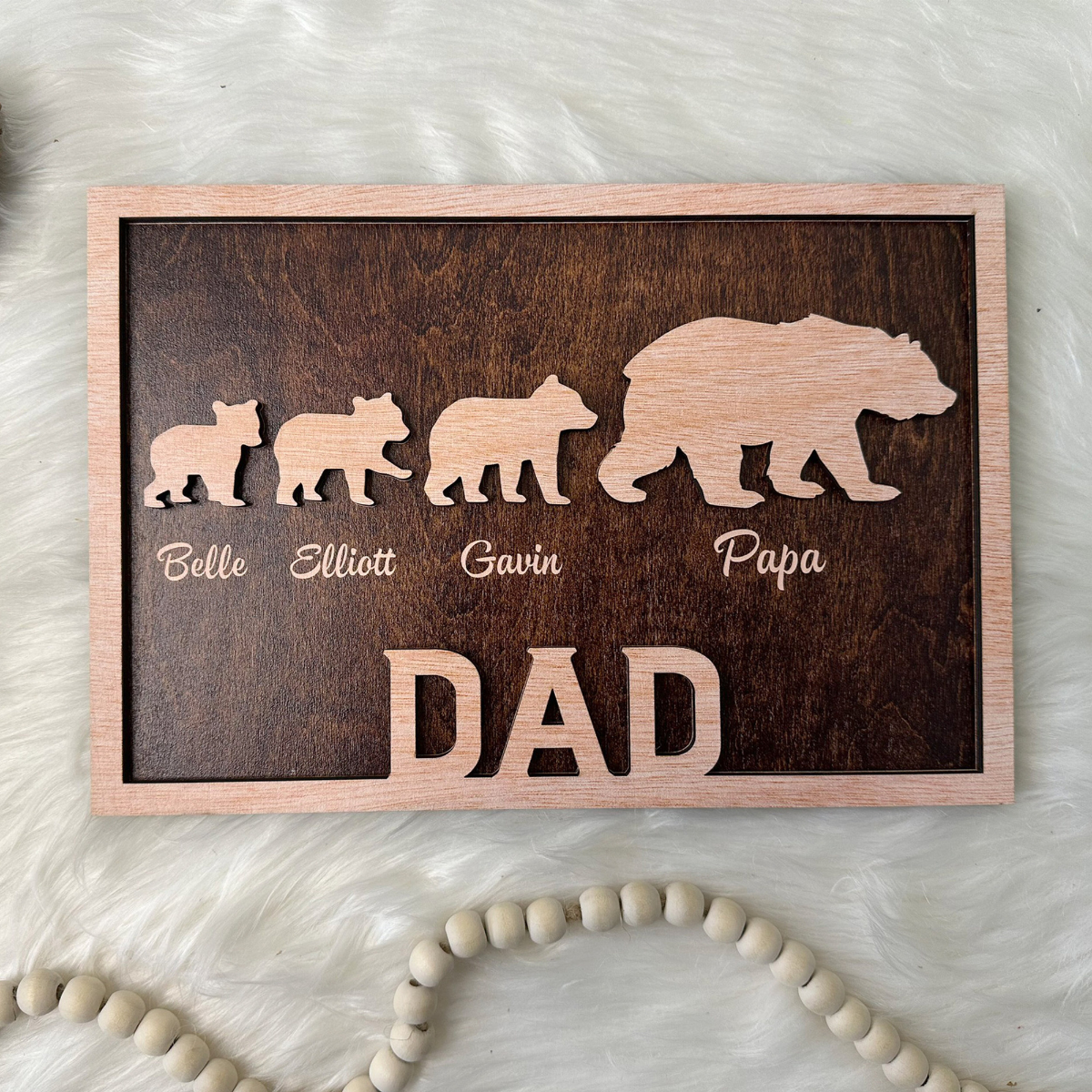 Personalized Papa Bear Sign with Kids Names, Engraved Wood, Custom Gifts For Dad From Daughter, Son, Dad's Children names Sign, Family Sign