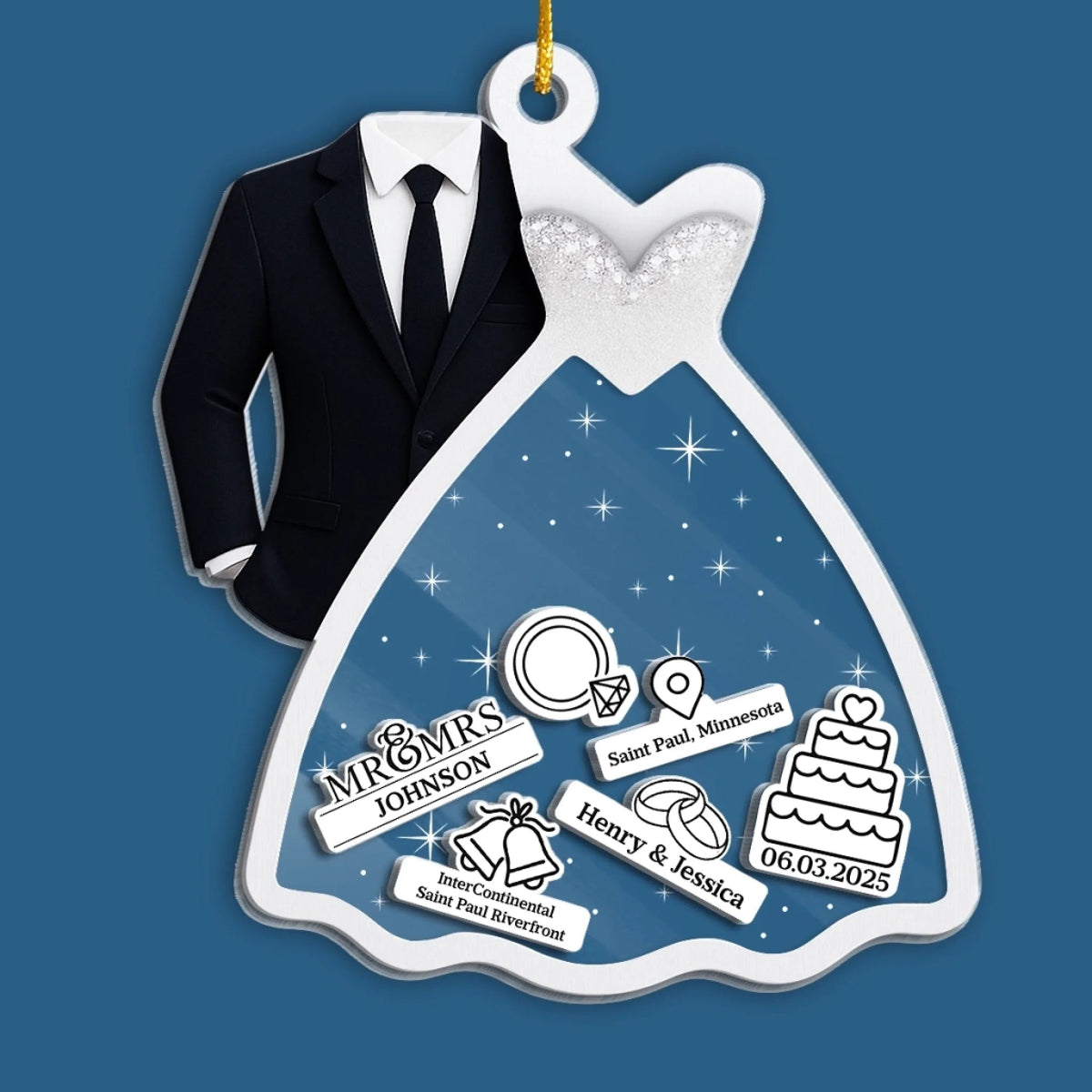 Wedding Custom Mr & Mrs - Personalized 3 Layers Shaker Ornament - Anniversary Gift, Christmas Gift For Couple