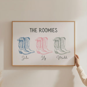Personalized Roommate Cowgirl Boot Print for Custom College Dorm Decor