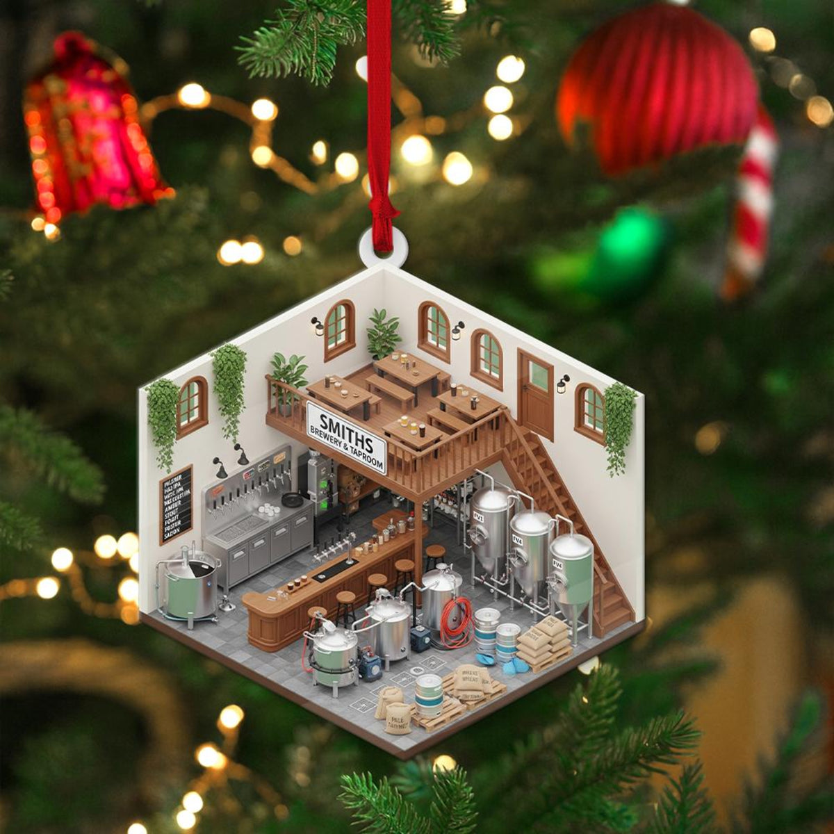 PERSONALIZABLE Brewery Ornament, CUSTOMIZABLE Name Gift for Beer Lovers & Brewers, Mini Taproom Christmas Tree Decor, Pub Holiday Keepsake