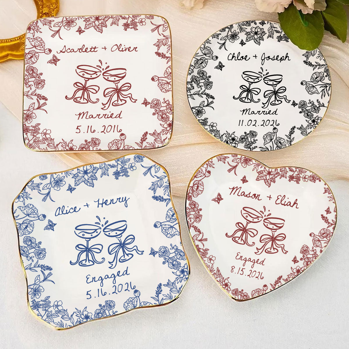 Personalized Engagement Jewelry Dish Custom Couple Name & Date Ceramic Keepsake Gift