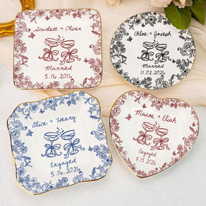Personalized Engagement Jewelry Dish Custom Couple Name & Date Ceramic Keepsake Gift